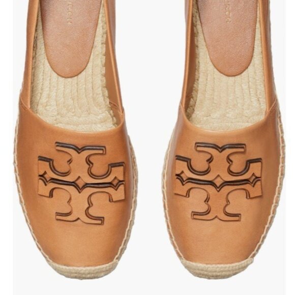 Tory Burch Women Ines Platform Tan Leather Espadrille With Logo Design Size 9 - Picture 8 of 9
